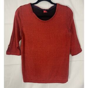 WLS Red Cotton Silk Knit Top Button Tab Sleeves Women’s Size L Preowned